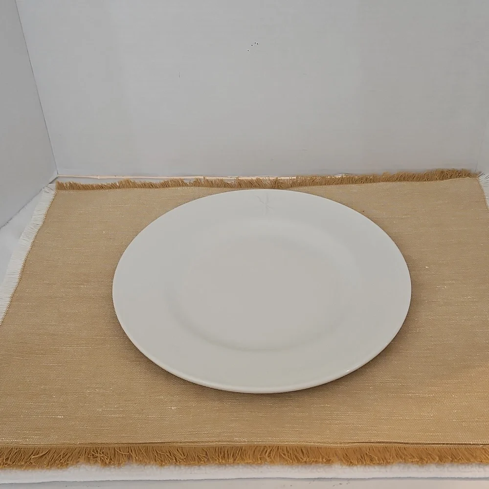 Hearth & Hand NWT Linen Cotton Harvest Gold & White Fringe Hem Set of 4 Napkins